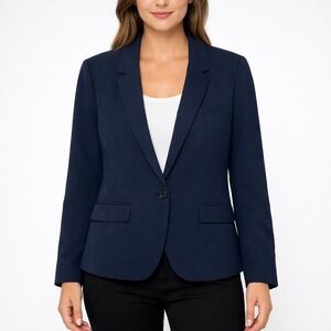Ann Taylor Petite Navy‎ Blazer 12P One Button Tailored Workwear Jacket
